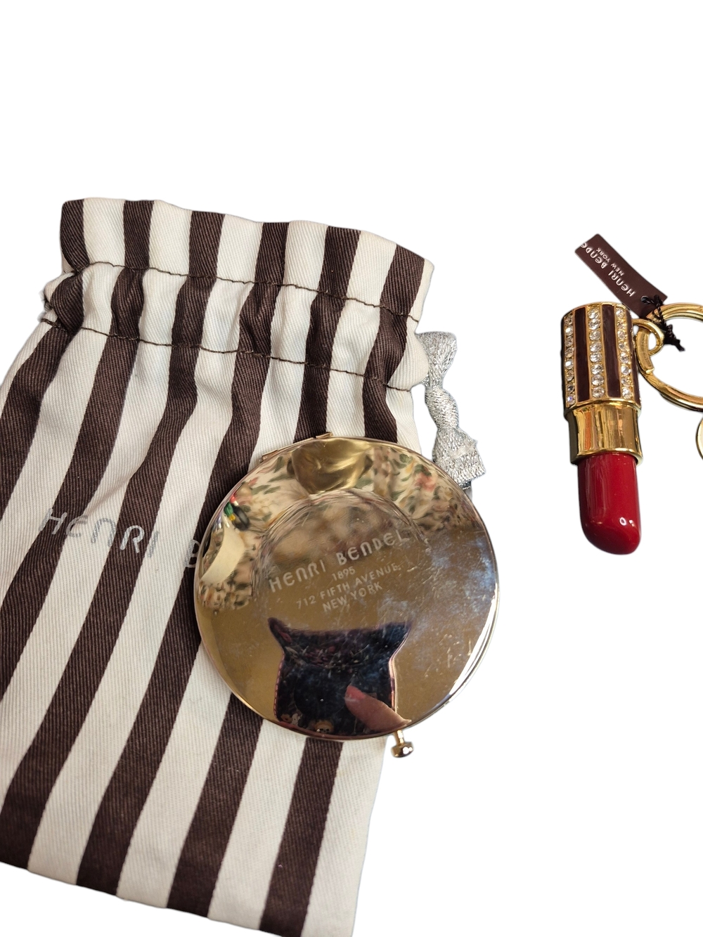 RARE Henri Bende Swavoski Crystal Lipstick Compact Mirror & Keychain - Picture 9 of 10